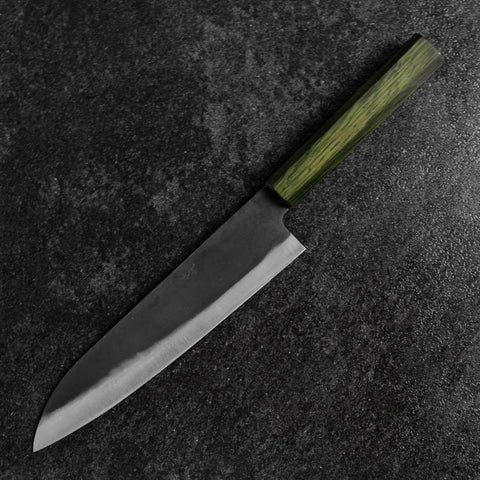 Gyuto Blue Steel #1 Kurouchi Grüner Urushi Griff 210mm-[Musashi]-[Japan-Küchenmesser]