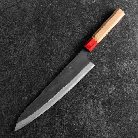 Gyuto Blue Steel #1 Kurouchi Roter Walnussholz Griff 240mm-[Musashi]-[Japan-Küchenmesser]
