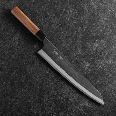 Gyuto Blue Steel #1 Kurouchi Walnussholz Griff 240mm-[Musashi]-[Japan-Küchenmesser]