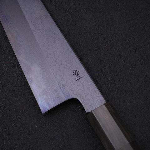 Gyuto Blue Steel #1 Kurozome Damast Büffelhorn und Ebenholz Griff 210mm-[Musashi]-[Japan-Küchenmesser]