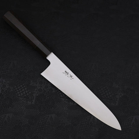 Gyuto Blue Steel #1, Suminagashi Büffelhorn-Ebenholz Griff, 240mm-[Musashi]-[Japan-Küchenmesser]