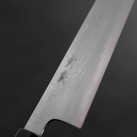 Gyuto Blue Steel #1 Suminagashi Büffelhorn und Ebenholz Griff 180mm-[Musashi]-[Japan-Küchenmesser]