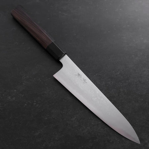 Gyuto Blue Steel #1 Suminagashi Büffelhorn und Ebenholz Griff 180mm-[Musashi]-[Japan-Küchenmesser]
