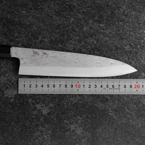 Gyuto Blue Steel #1 Suminagashi Büffelhorn und Ebenholz Griff 200mm-[Musashi]-[Japan-Küchenmesser]