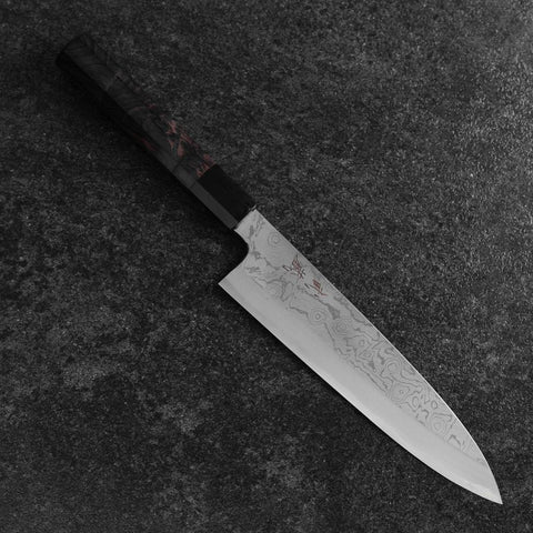 Gyuto Blue Steel #1 Suminagashi Büffelhorn und Ebenholz Griff 200mm-[Musashi]-[Japan-Küchenmesser]