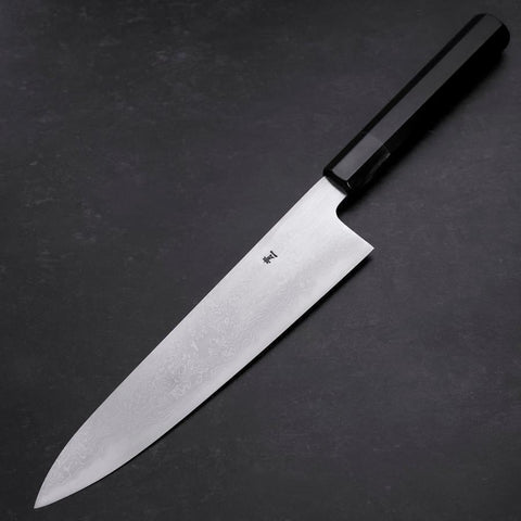 Gyuto Blue Steel #1 Suminagashi Büffelhorn und Ebenholz Griff 240mm-[Musashi]-[Japan-Küchenmesser]