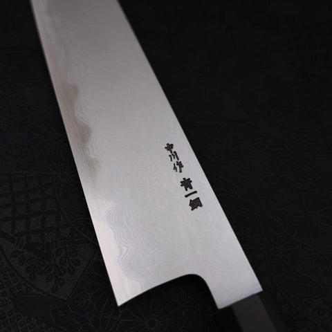Gyuto Blue Steel #1 Suminagashi Büffelhorn und Ebenholz Griff 240mm-[Musashi]-[Japan-Küchenmesser]