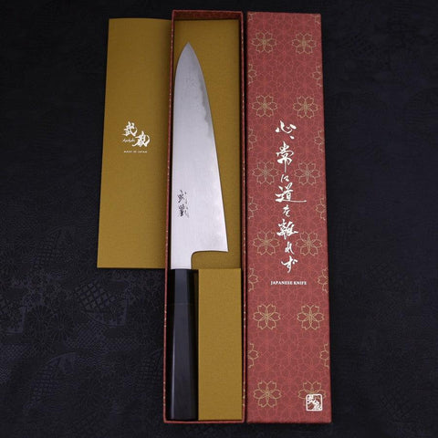 Gyuto Blue Steel #1 Suminagashi Büffelhorn und Ebenholz Griff 240mm-[Musashi]-[Japan-Küchenmesser]