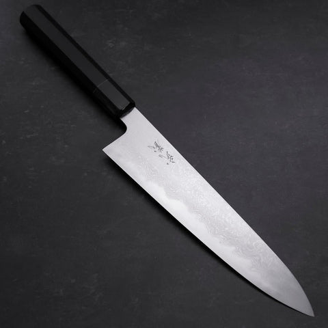 Gyuto Blue Steel #1 Suminagashi Büffelhorn und Ebenholz Griff 240mm-[Musashi]-[Japan-Küchenmesser]