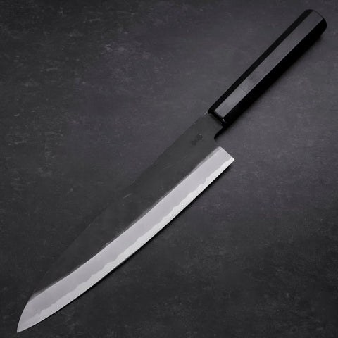 Gyuto Blue Steel #2 Chokin Kurouchi Drache Büffelhorn und Ebenholz Griff 240mm-[Musashi]-[Japan-Küchenmesser]