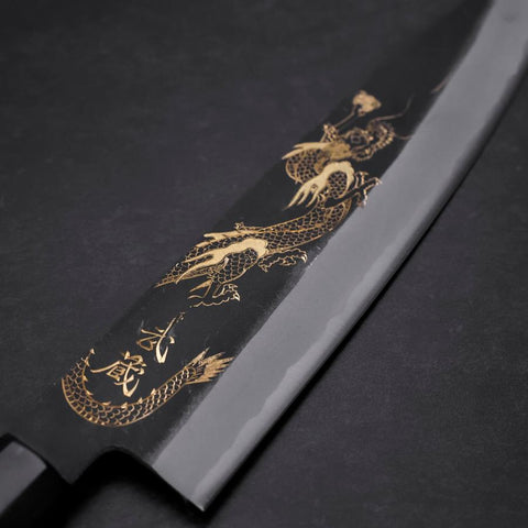 Gyuto Blue Steel #2 Chokin Kurouchi Drache Büffelhorn und Ebenholz Griff 240mm-[Musashi]-[Japan-Küchenmesser]