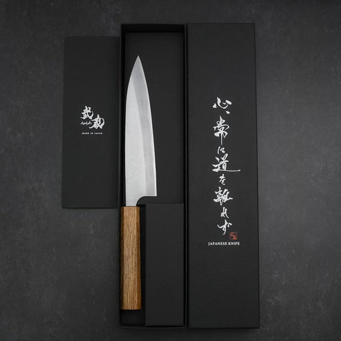 Gyuto Blue Steel #2 Edelstahlummantelung Poliert Eichenholz Griff 165mm-[Musashi]-[Japan-Küchenmesser]