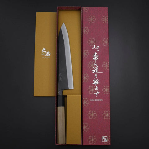 Gyuto Blue Steel #2 Kurouchi Büffelhorn und Magnolienholz Griff 210M-[Musashi]-[Japan-Küchenmesser]