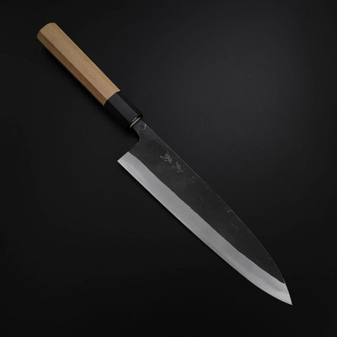 Gyuto Blue Steel #2 Kurouchi Büffelhorn und Magnolienholz Griff 210M-[Musashi]-[Japan-Küchenmesser]