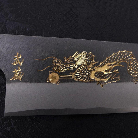 Gyuto Blue Steel #2 Kurouchi Chokin "Drache" Büffelhorn und Ebenholz Griff 210mm-[Musashi]-[Japan-Küchenmesser]