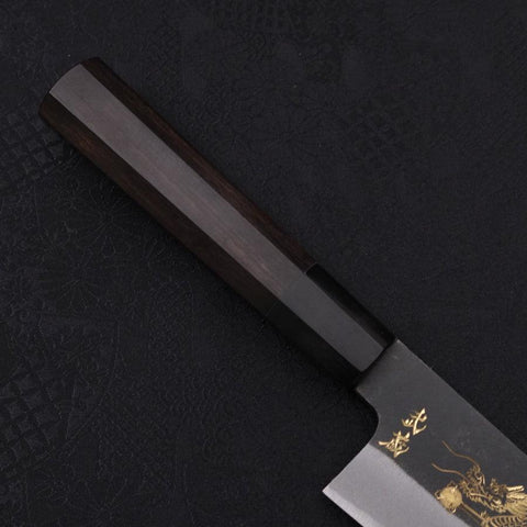 Gyuto Blue Steel #2 Kurouchi Chokin "Drache" Büffelhorn und Ebenholz Griff 210mm-[Musashi]-[Japan-Küchenmesser]