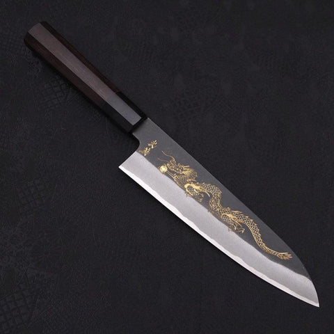 Gyuto Blue Steel #2 Kurouchi Chokin "Drache" Büffelhorn und Ebenholz Griff 210mm-[Musashi]-[Japan-Küchenmesser]