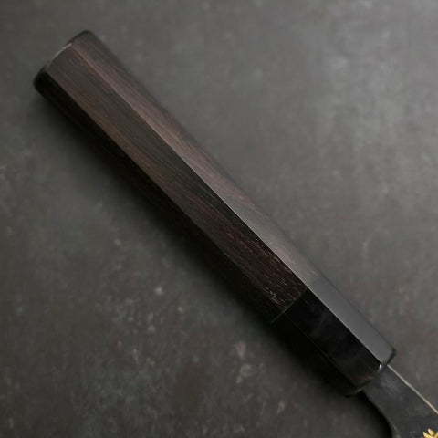 Gyuto Blue Steel #2 Kurouchi Chokin „Drache“ Büffelhorn und Ebenholz Griff 210mm-[Musashi]-[Japan-Küchenmesser]