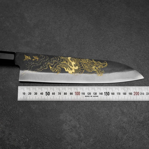 Gyuto Blue Steel #2 Kurouchi Chokin Drache Büffelhorn und Ebenholz Griff 210mm-[Musashi]-[Japan-Küchenmesser]