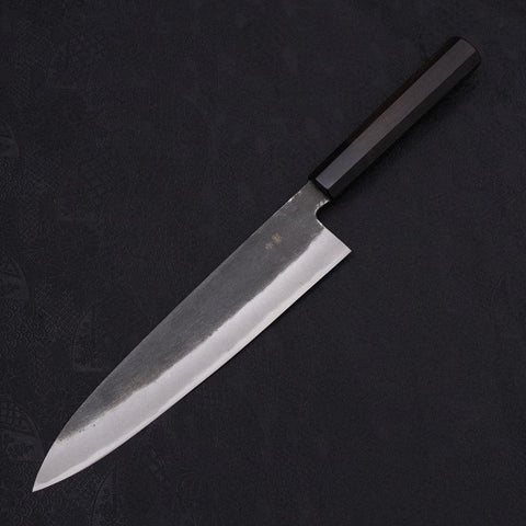 Gyuto Blue Steel #2 Kurouchi Chokin "Drache" Büffelhorn und Ebenholz Griff 240mm-[Musashi]-[Japan-Küchenmesser]