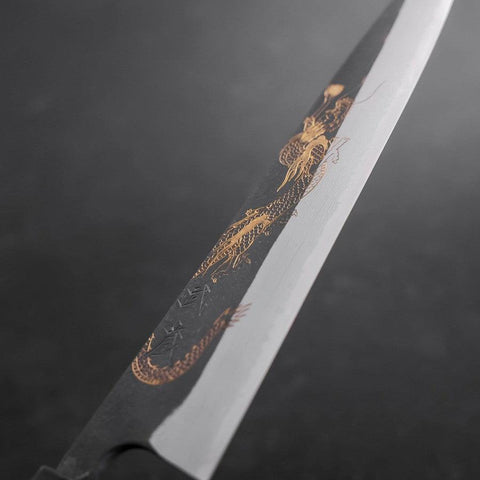 Gyuto Blue Steel #2, Kurouchi Chokin "Drache" Büffelhorn und Ebenholz Griff, 240mm-[Musashi]-[Japan-Küchenmesser]