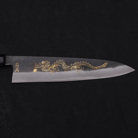 Gyuto Blue Steel #2 Kurouchi Chokin "Drache" Büffelhorn und Ebenholz Griff 240mm-[Musashi]-[Japan-Küchenmesser]