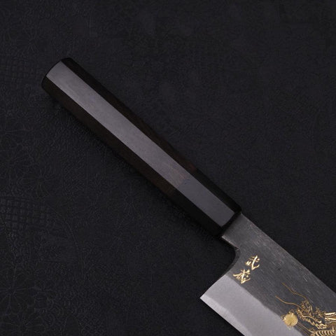 Gyuto Blue Steel #2 Kurouchi Chokin "Drache" Büffelhorn und Ebenholz Griff 240mm-[Musashi]-[Japan-Küchenmesser]