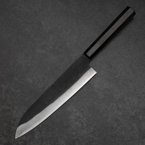 Gyuto Blue Steel #2 Kurouchi Chokin Hannya Büffelhorn und Ebenholz Griff 210mm-[Musashi]-[Japan-Küchenmesser]