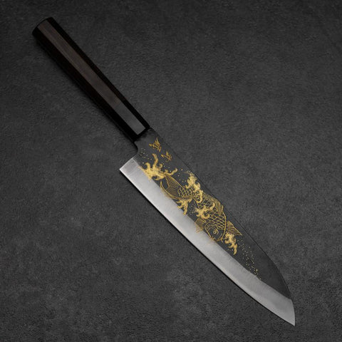 Gyuto Blue Steel #2 Kurouchi Chokin Koi Buffalo Ebony Handle 210mm (8.3”)-[Musashi]-[Japan-Küchenmesser]