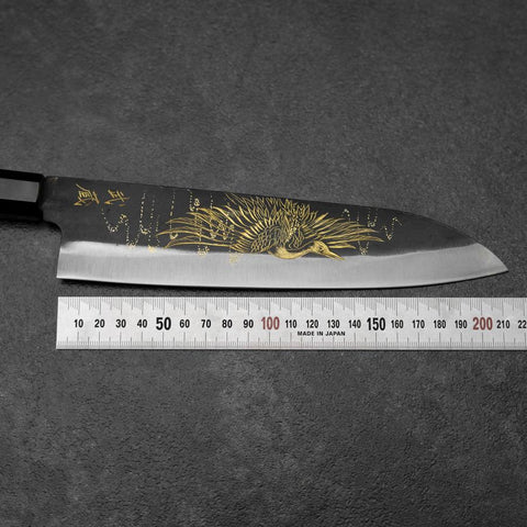 Gyuto Blue Steel #2 Kurouchi Chokin Kranich Büffelhorn und Ebenholz Griff 210mm-[Musashi]-[Japan-Küchenmesser]
