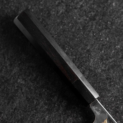 Gyuto Blue Steel #2 Kurouchi Chokin Samurai Neu-Mond Büffelhorn und Ebenholz Griff 210mm (Asamura)-[Musashi]-[Japan-Küchenmesser]