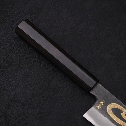 Gyuto Blue Steel #2 Kurouchi Chokin "Schlange In Sakura" Büffelhorn und Ebenholz 210mm-[Musashi]-[Japan-Küchenmesser]