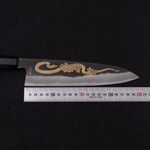 Gyuto Blue Steel #2 Kurouchi Chokin "Schlange In Sakura" Büffelhorn und Ebenholz 210mm-[Musashi]-[Japan-Küchenmesser]