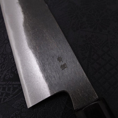 Gyuto Blue Steel #2 Kurouchi Chokin "Schlange In Sakura" Büffelhorn und Ebenholz 210mm-[Musashi]-[Japan-Küchenmesser]