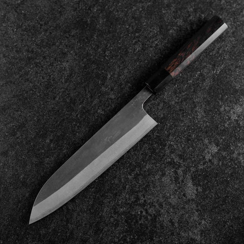 Gyuto Blue Steel #2 Kurouchi Chokin Ukiyo-E Büffelhorn und Ebenholz Griff 210mm (Asamura)-[Musashi]-[Japan-Küchenmesser]