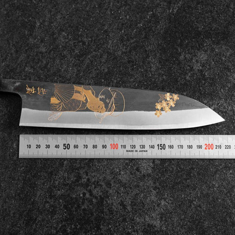 Gyuto Blue Steel #2 Kurouchi Chokin Ukiyo-E Büffelhorn und Ebenholz Griff 210mm (Asamura)-[Musashi]-[Japan-Küchenmesser]