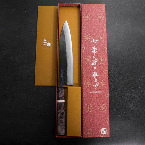 Gyuto Blue Steel #2 Kurouchi Damascus Maple Handle 210mm-[Musashi]-[Japan-Küchenmesser]