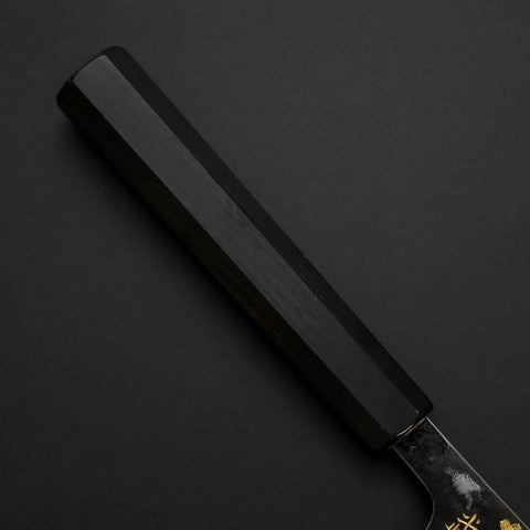 Gyuto Blue Steel #2 Kurouchi Edelstahlummantelung Chokin Sakura-Fuji Büffelhorn und Ebenholz Griff 210mm-[Musashi]-[Japan-Küchenmesser]