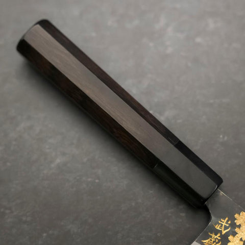Gyuto Blue Steel #2 Kurouchi Sakura Fuji Büffelhorn und Ebenholz Griff 210mm-[Musashi]-[Japan-Küchenmesser]