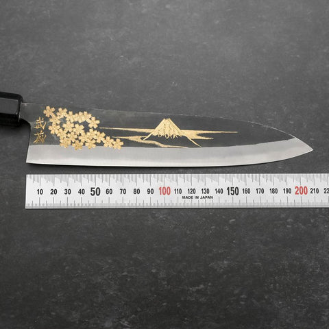 Gyuto Blue Steel #2 Kurouchi Sakura Fuji Büffelhorn und Ebenholz Griff 210mm-[Musashi]-[Japan-Küchenmesser]