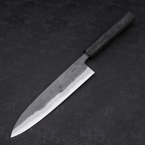 Gyuto Blue Steel #2 Kurouchi Schwarzer Ishime Urushi Griff 210M-[Musashi]-[Japan-Küchenmesser]