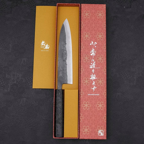 Gyuto Blue Steel #2 Kurouchi Schwarzer Ishime Urushi Griff 210M-[Musashi]-[Japan-Küchenmesser]