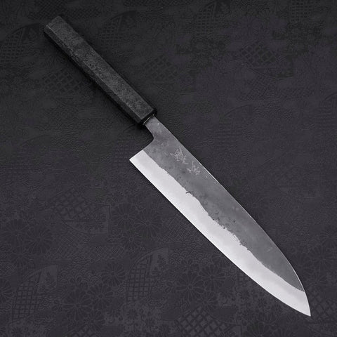 Gyuto Blue Steel #2 Kurouchi Schwarzer Ishime Urushi Griff 210M-[Musashi]-[Japan-Küchenmesser]