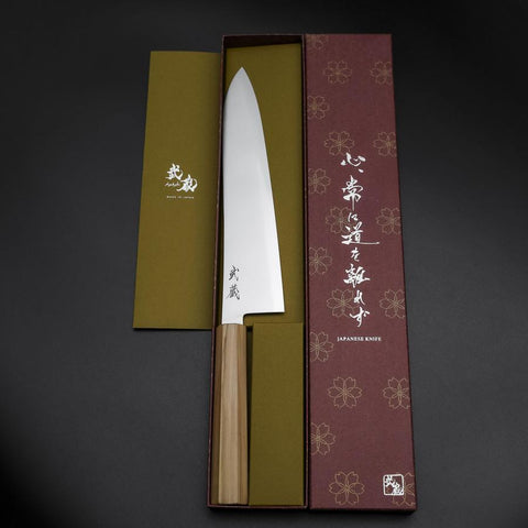 Gyuto Blue Steel #2 Poliert Olivenholz Griff 240mm-[Musashi]-[Japan-Küchenmesser]
