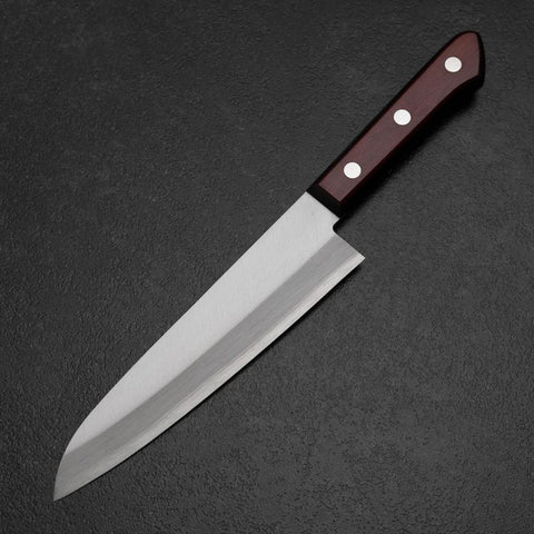 Gyuto Blue Super Edelstahlummantelung Poliert Schwarz-Roter Westlicher Griff 180mm (Tsuba-nashi)-[Musashi]-[Japan-Küchenmesser]