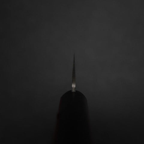 Gyuto Blue Super Edelstahlummantelung Poliert Schwarz-Roter Westlicher Griff 180mm (Tsuba-nashi)-[Musashi]-[Japan-Küchenmesser]