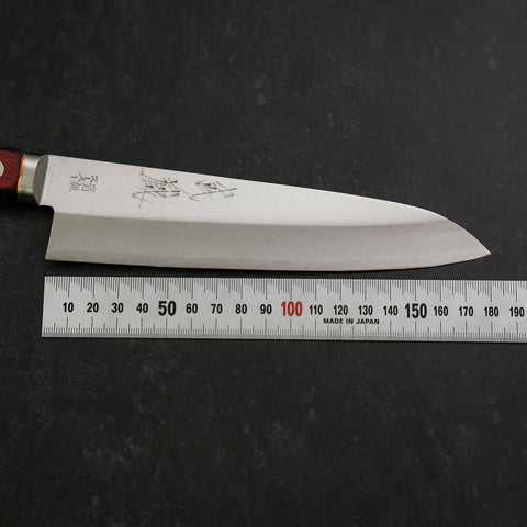 Gyuto Blue Super Edelstahlummantelung Poliert Westlicher Griff in Schwarz-Rot 180mm-[Musashi]-[Japan-Küchenmesser]