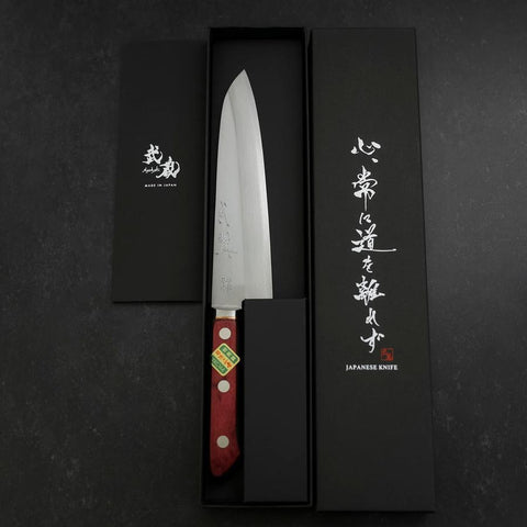 Gyuto Blue Super Edelstahlummantelung Poliert Westlicher Griff in Schwarz-Rot 180mm-[Musashi]-[Japan-Küchenmesser]