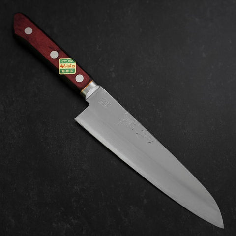 Gyuto Blue Super Edelstahlummantelung Poliert Westlicher Griff in Schwarz-Rot 180mm-[Musashi]-[Japan-Küchenmesser]