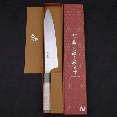 Gyuto Blue Super Polished Maple Green Handle 240mm (9.4”)-[Musashi]-[Japan-Küchenmesser]